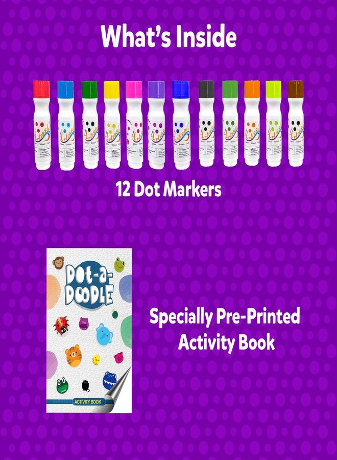 Artiggle Washable Dot Markers for Toddlers, Kids - 12 Colors, 60 mL Each, Safe & Non-Toxic, 20mm Dabbers, Includes Activity Book - Image 4